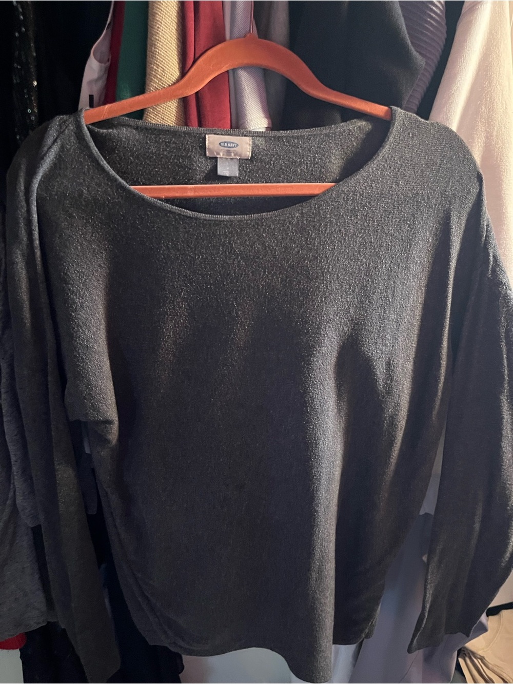 Old Navy Dark Charcoal Scoop Neck Long Sleeve Tee